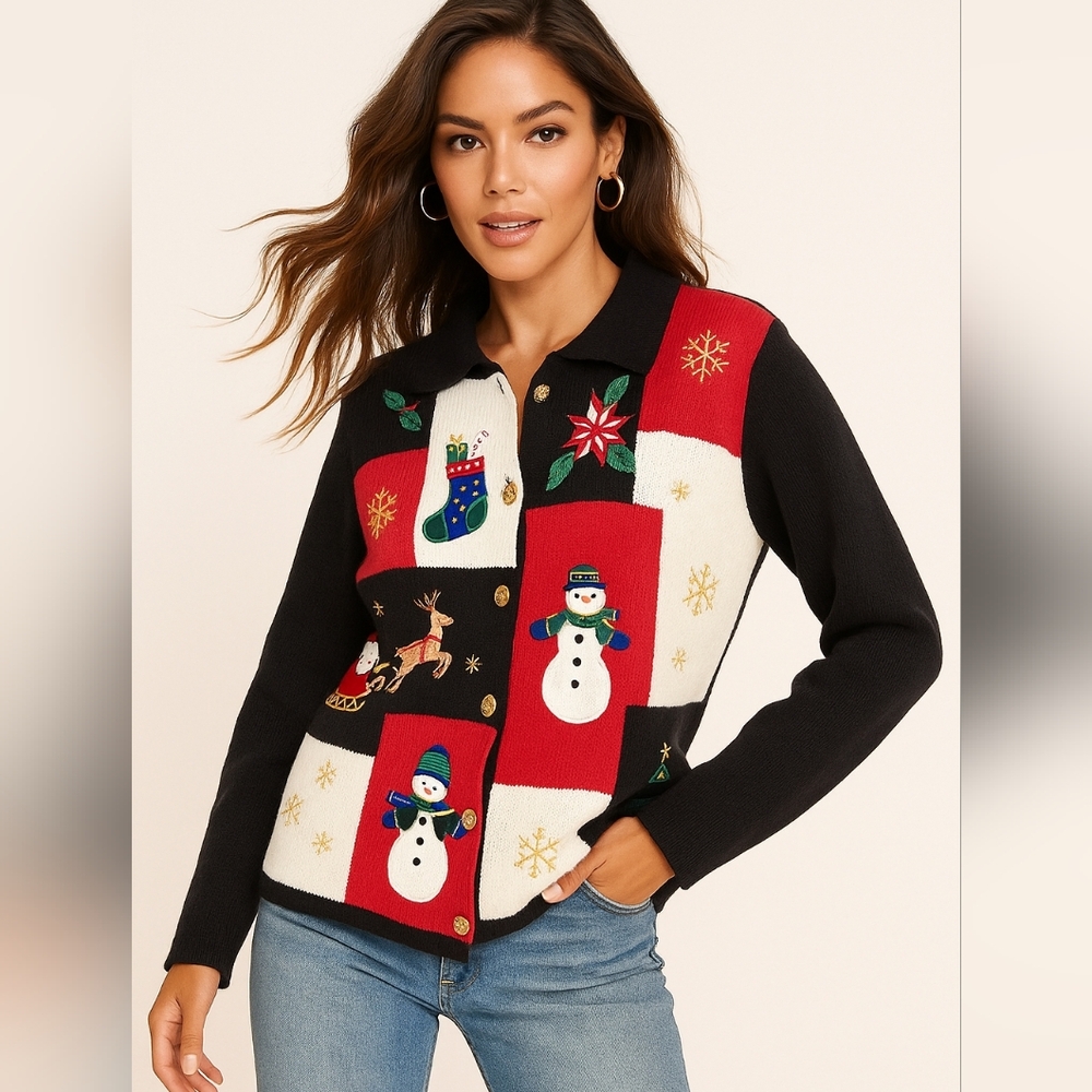 Chrystal-Kobe Vintage Christmas Cardigan Sweater – Size Large